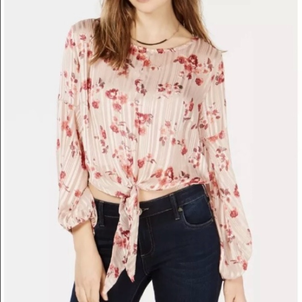 Crave Fame silky juniors blouse tie front. NWT.
